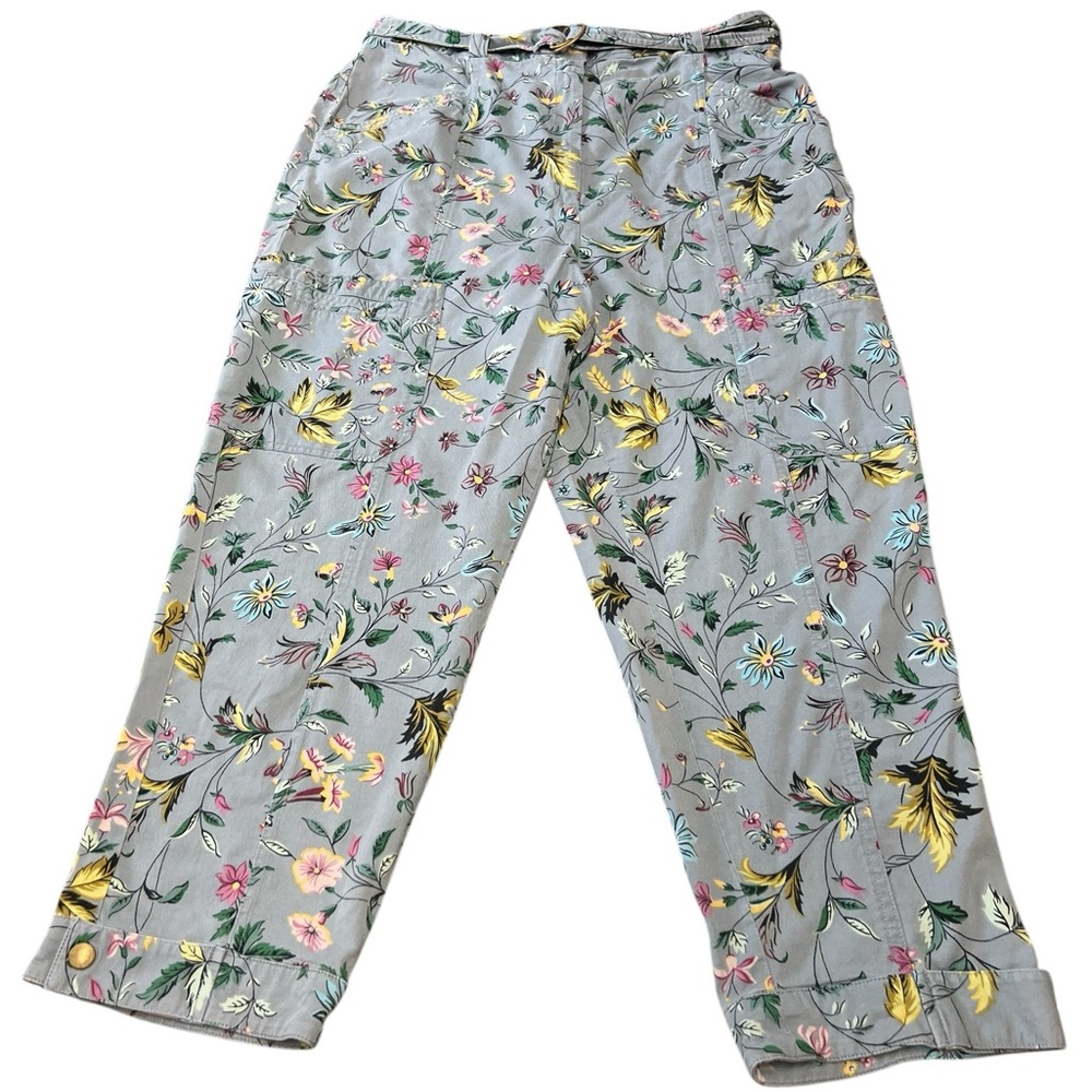 Anthropologie Victoria floral cargo pants blue botanical floral boho feminine - Picture 4 of 14